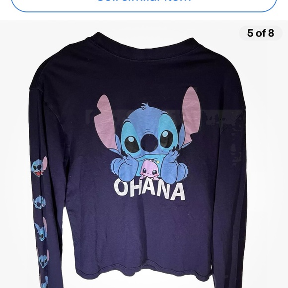 Disney Stitch OHANA Long Sleeve‎ Top Medium Juniors 7/8 Girls Large Graphic - Picture 5 of 8